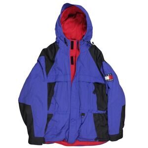 Vintage Tommy Hilfiger Colorblock Hooded Jacket Mens L Blue Black 90s‎